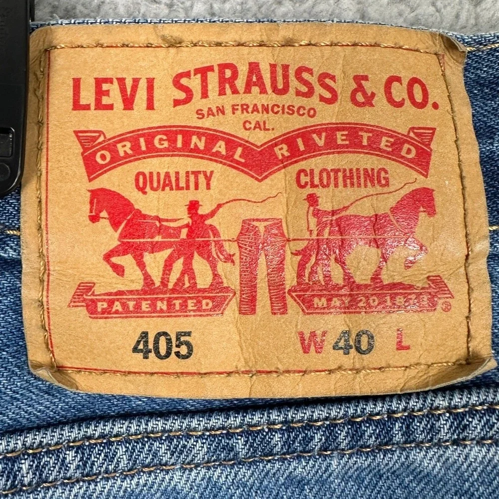 Levis 405 Shirts Mens 40 Blue Standard Fit 5-Pocket Denim Flat Front Red Tab EUC
